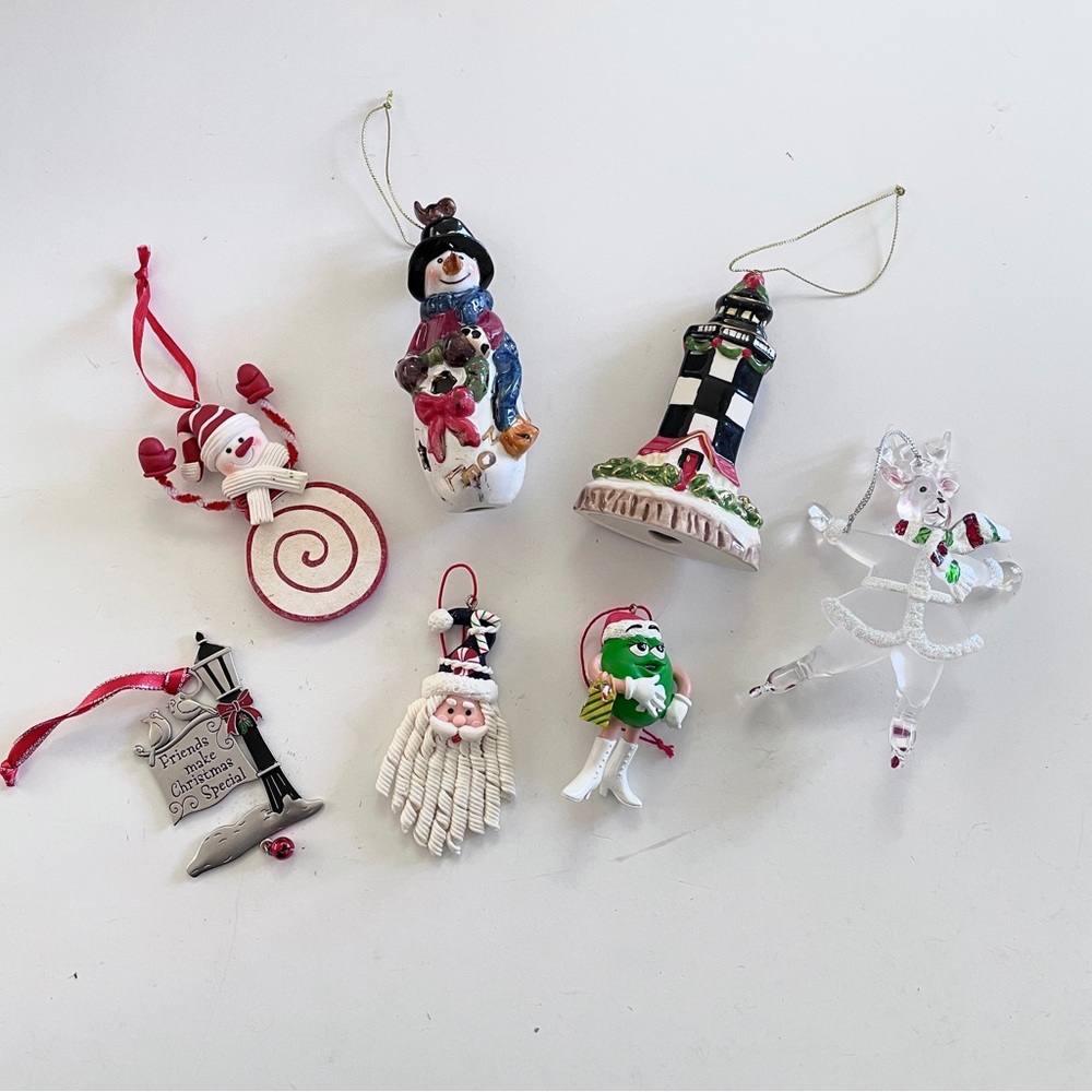Y2K Vintage Christmas Tree Ornament Lot Retro Holiday Kitsch MCM Santa Snowman
